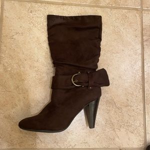 Apt 9 - Brown Heeled Suede Boots w/ buckle